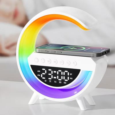 Yousheng G-Shaped LED Wireless Speaker 15W Fast Charging Alarm Clock with 13 Lighting Modes Bedroom Nightstand Lamp Bluetooth-compatible 5.2 Speaker