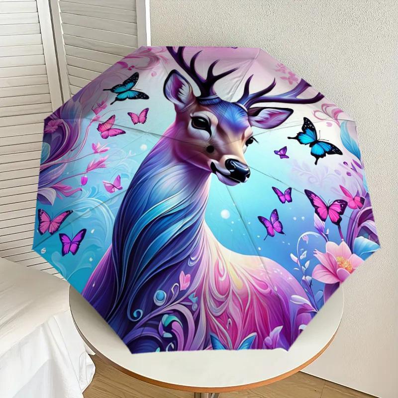 

1pc Fantasy Deer with Butterflies Umbrella with Plastic Handle,Suitable for All Seasons Home Travel Outdoor UmbrellaDD007