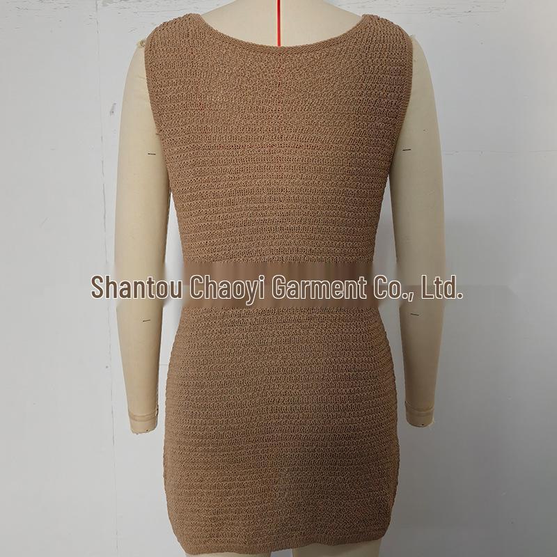 Europäisch-Amerikanisches Strickwestenkleid mit Muschelverzierungen - Unifarbenes Hohlmuster