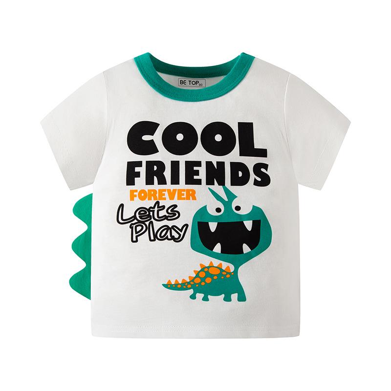 2026 Summer Children's Dinosaur T-shirt: Cartoon Design, Short-Sleeve, Pure Cotton, Round Neck, Korean Style for Boys