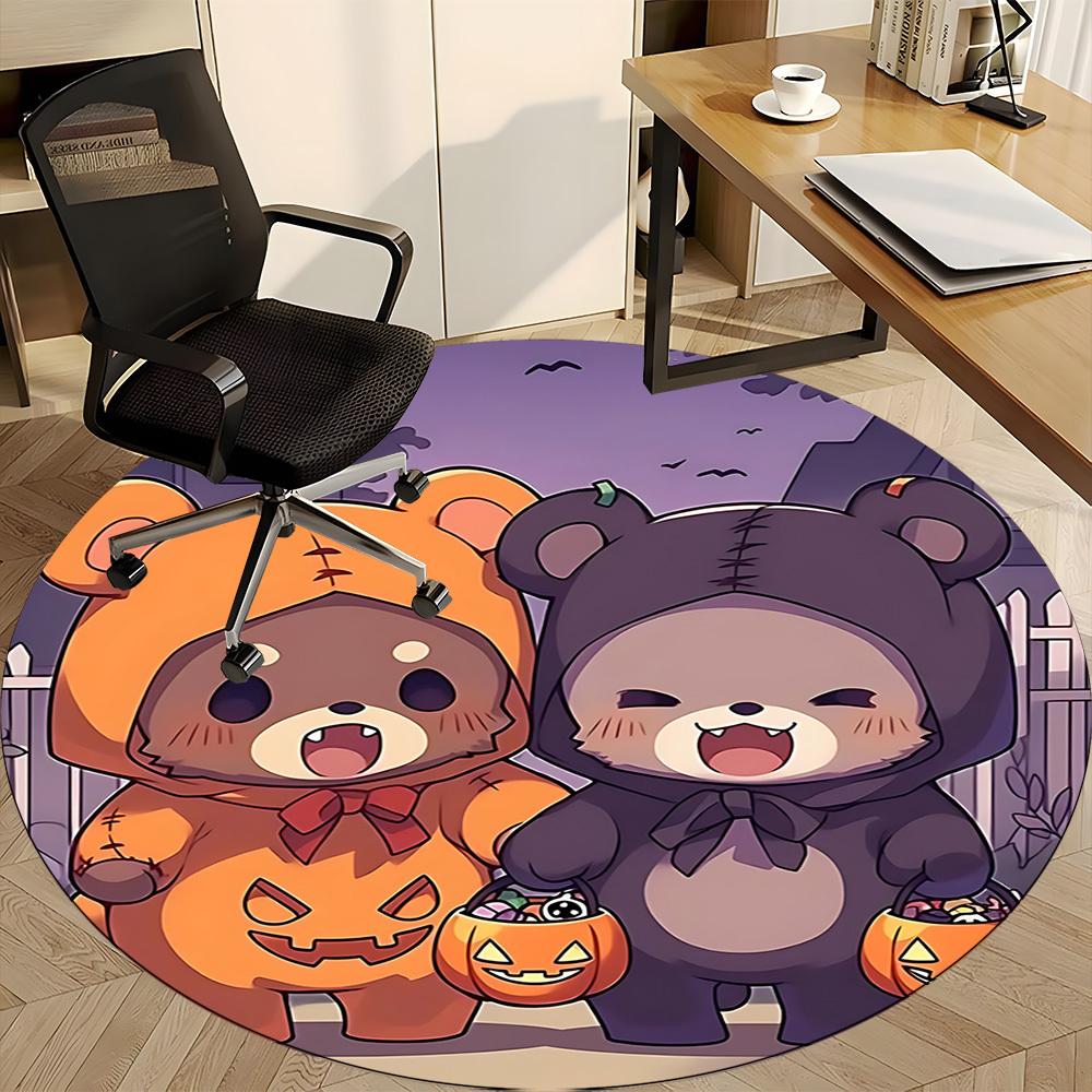 1pc Pumpkin Bear Office Round Area Rug, Under Office Chairs Bedroom Living Room Home Decor, Room Deco, Available in Various Sizes