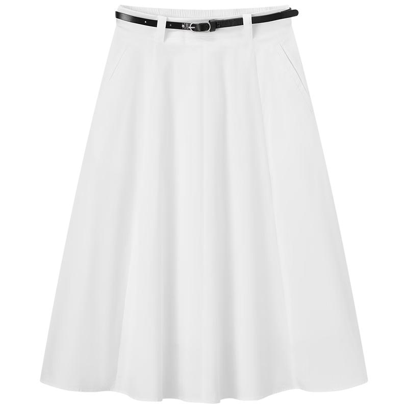 A-Line Layered White Midi Skirt with Belt M