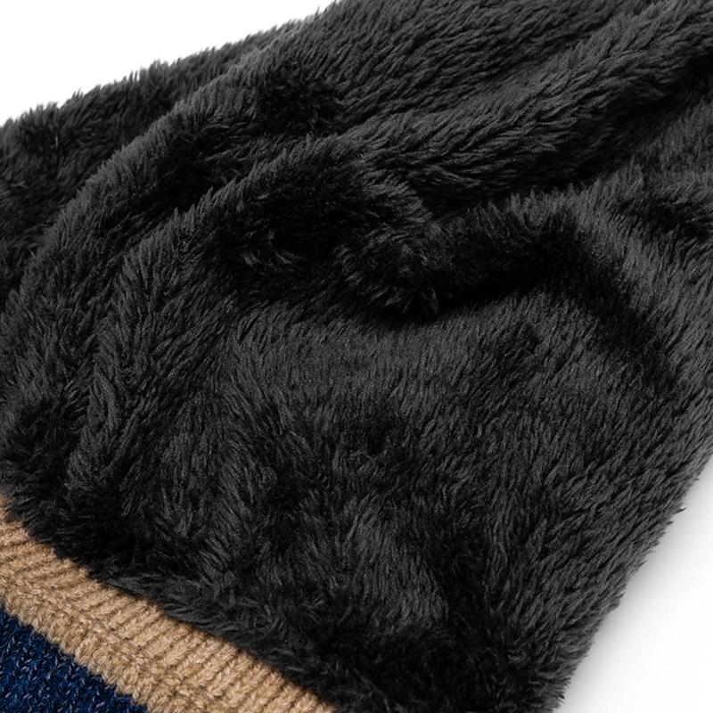 Winter Wool Knitted Hat Men's Fleece Thick Color Block Hat Outdoor Cycling Windproof Cap