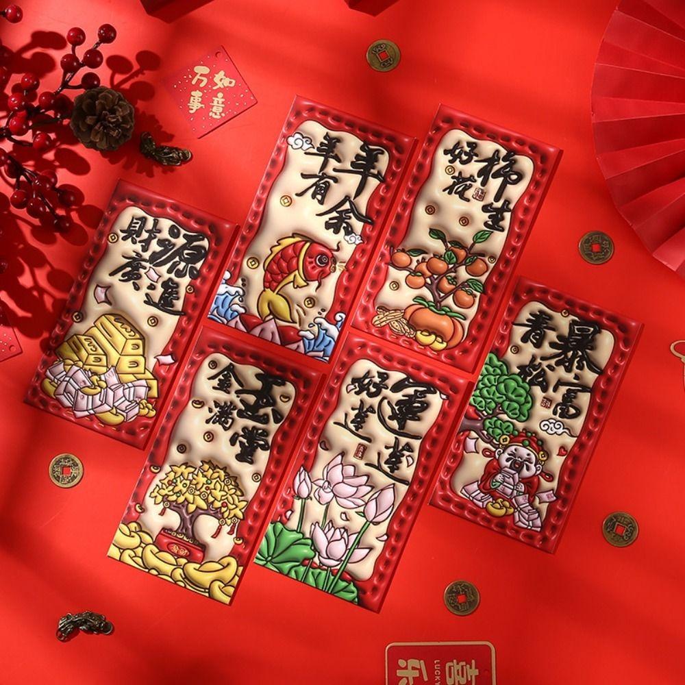 6pcs Blessing God of Wealth Red Envelope Cartoon Money Packet Spring Festival Supplies