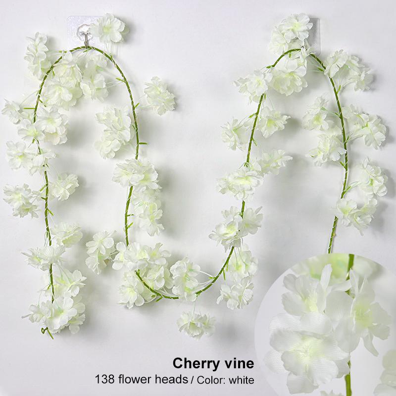 Guirlande de fleurs de cerisier artificielles de 186 cm, guirlande suspendue en soie Sakura pour mariage, jardin, arche, mur, décoration de fête à domicile