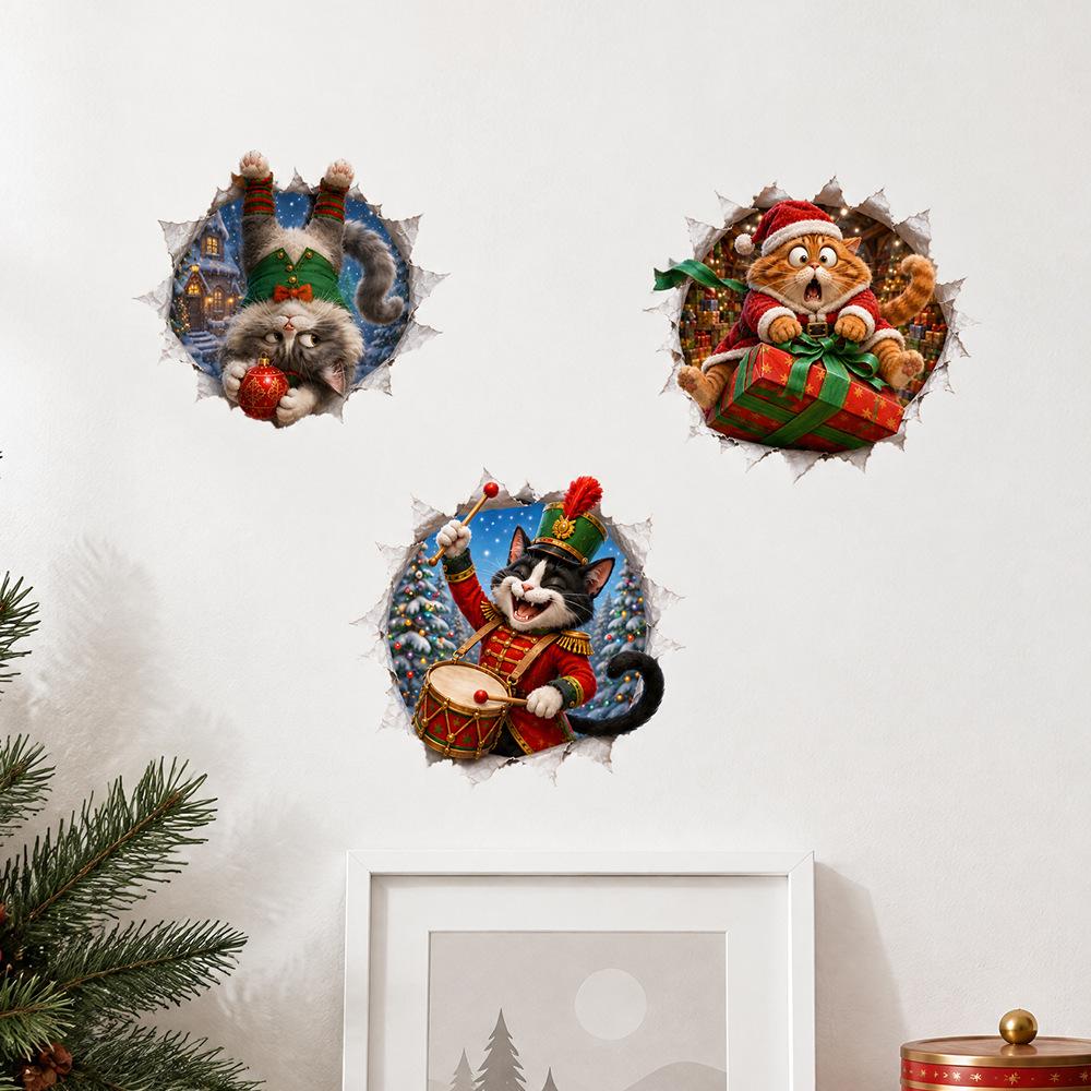 Christmas Broken Wall Combo Window Sticker Self Adhesive 3D Funny Shop Showcase Glass Decal Festive Decor