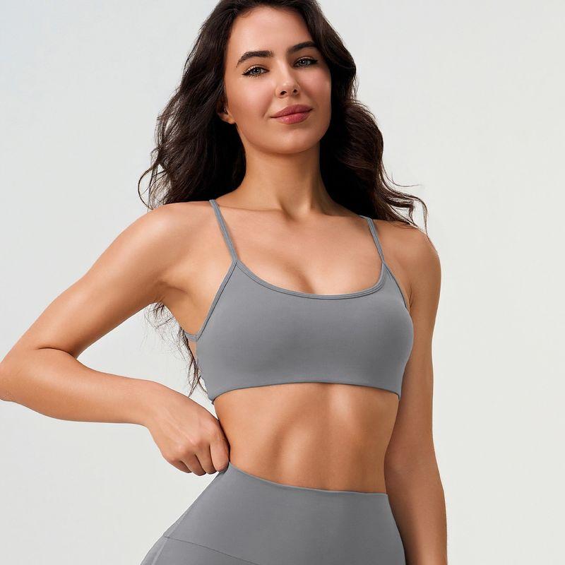Fashion Nude Feel Beauty Back Yoga Bra Women's Spaghetti Strap Cross Sports Intimates Pilates Fitness Vest Bra