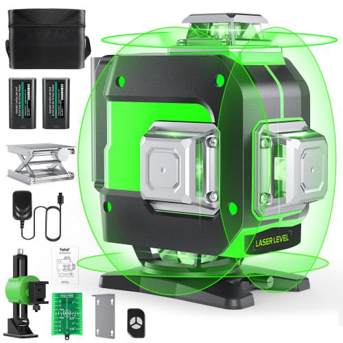 FELLAT Laser Level, 4x360 Green Laser, 16 Lines, Automatic Correction, Tilt Mode, 5 Brightness Settings, Type C Rechargeable, Indoor/Outdoor Use, Jap