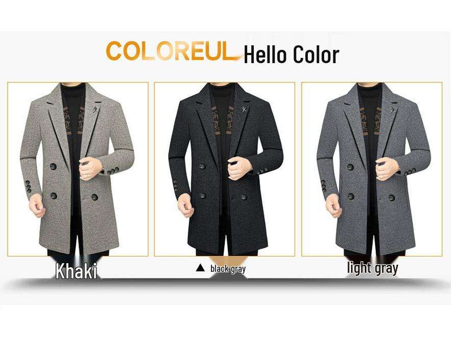 2025 Men's Mid-Length Woolen Down Jacket with Scarf Collar for Autumn/Winter