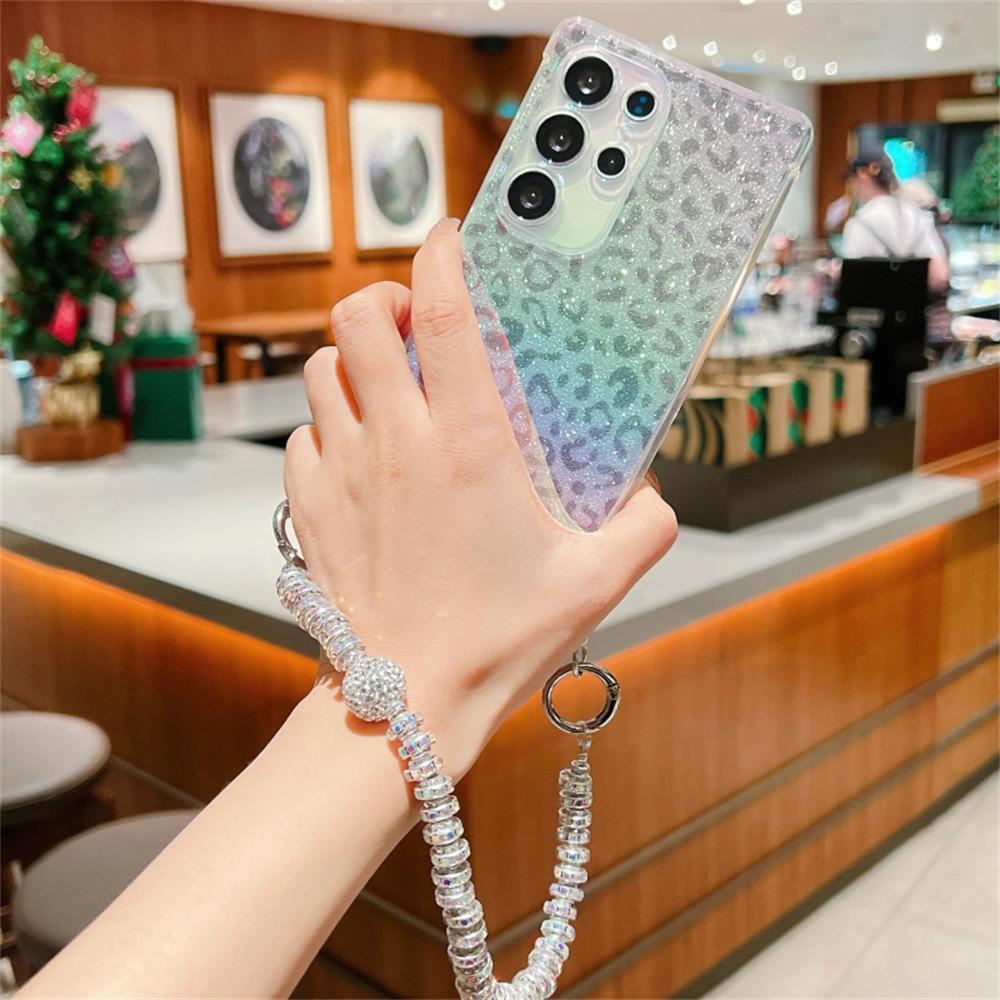 Leopardenmuster Galvanisierter Lanyard-Kette Geeignet für Samsung S25 Ultra Apple IPhone 16 Softshell Handyhülle Schutzhülle