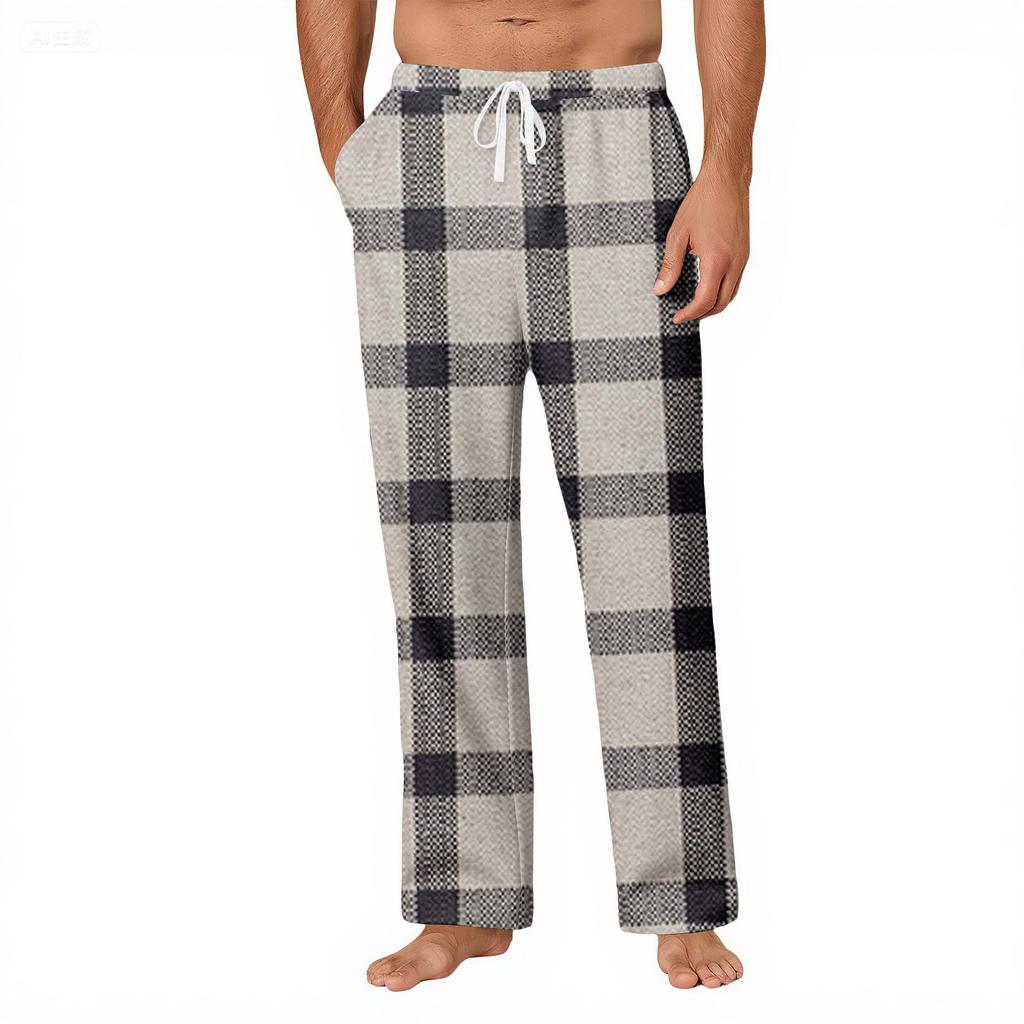 Men's Striped Plaid Print Pocket Casual Pants Home Pajama Pants