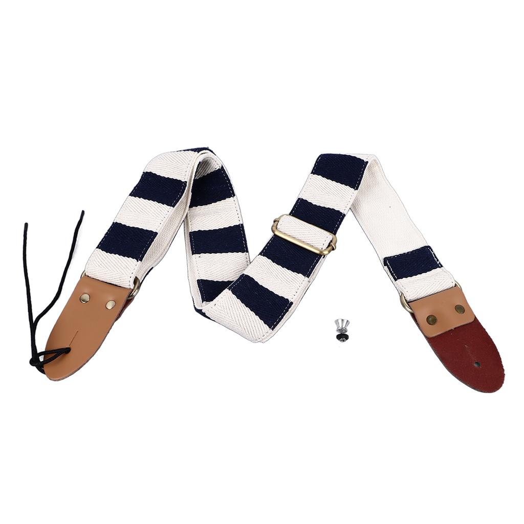 Guitar Strap Stylish Stripe Pattern Thickened Cotton Leather Adjustable Guitar Bass Strap Belt Blue