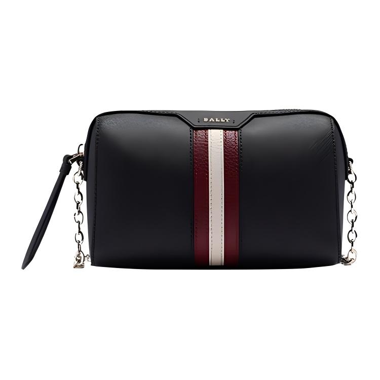 Bally Color Block Striped Letter Logo Detachable Chain Leather Mini Handheld Crossbody Shoulder Bag Women Bags Black 6238350
