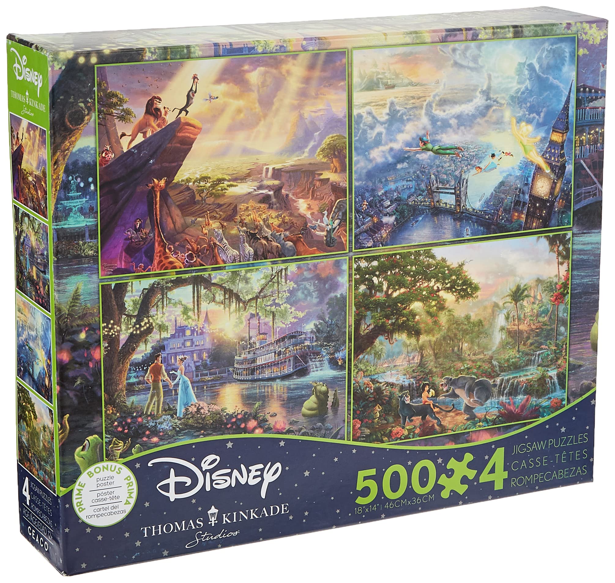 Классический набор пазлов Disney 500 деталей x 4 [Король Лев] [Динь-Динь и Питер Пэн] [Принцесса и Волшебный Поцелуй] [Книга Джунглей] (Использовал) [Использовал]