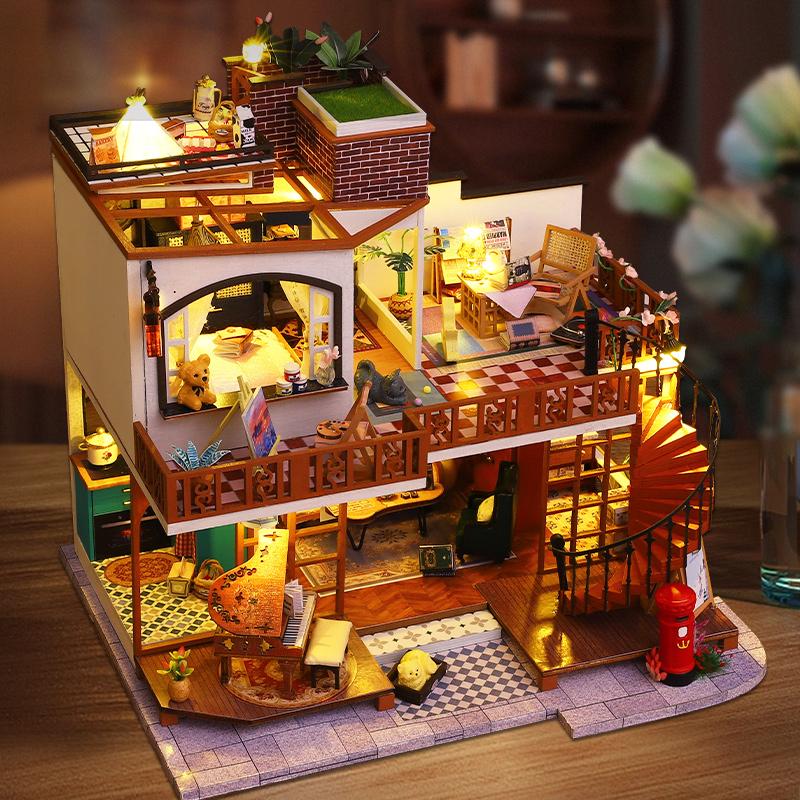 DIY Doll House Kit Mini 3D Puzzle Assembly Building Model Toys Home Bedroom Decoration With Furniture Wooden Crafts Dollhouse