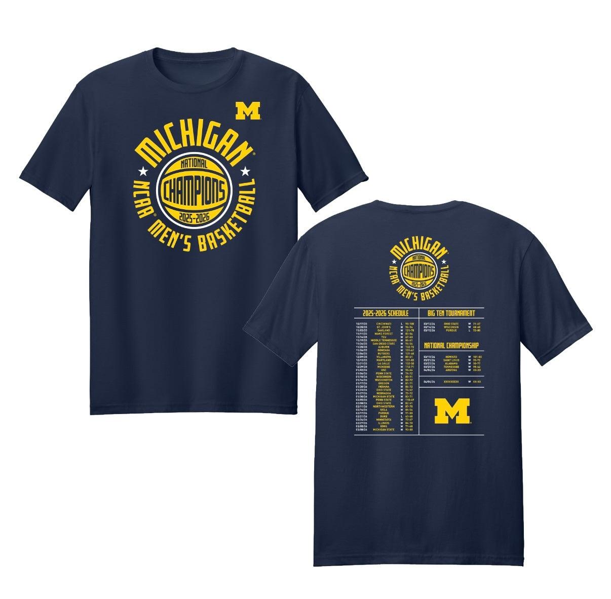 

Michigan Wolverines Basketball National Championship Schedule Commemorative Tshirt Unisexs and Womens Cotton Clothing Top XL