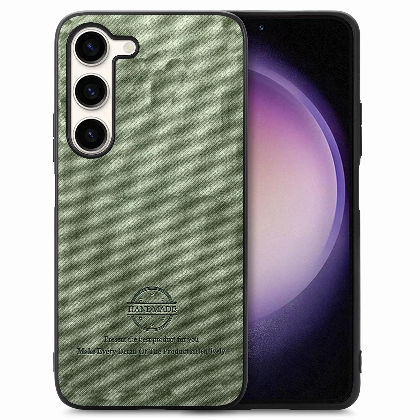 

For Samsung Galaxy S23 Case Cloth Texture Leather+PC+TPU Anti-Drop Phone Cover Green