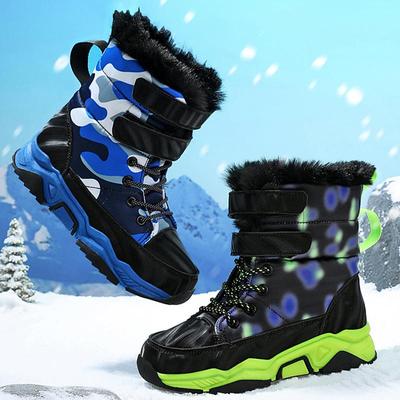 Winterstiefel für Kinder in Übergröße mit Klettverschluss, rutschfest, verschleißfest und plüschig, warm, hohe Baumwollschuhe für den Außenbereich