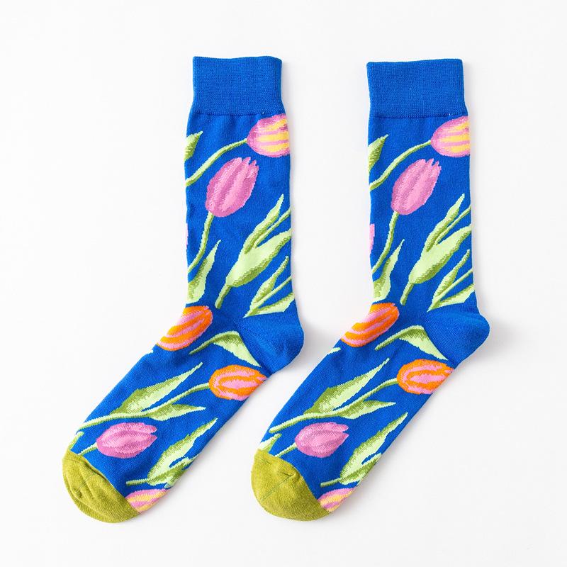 Módní pánské ponožky Česané bavlněné ponožky Kreslené zvíře Pták Květ Geometrické Novelty Crew Socks
