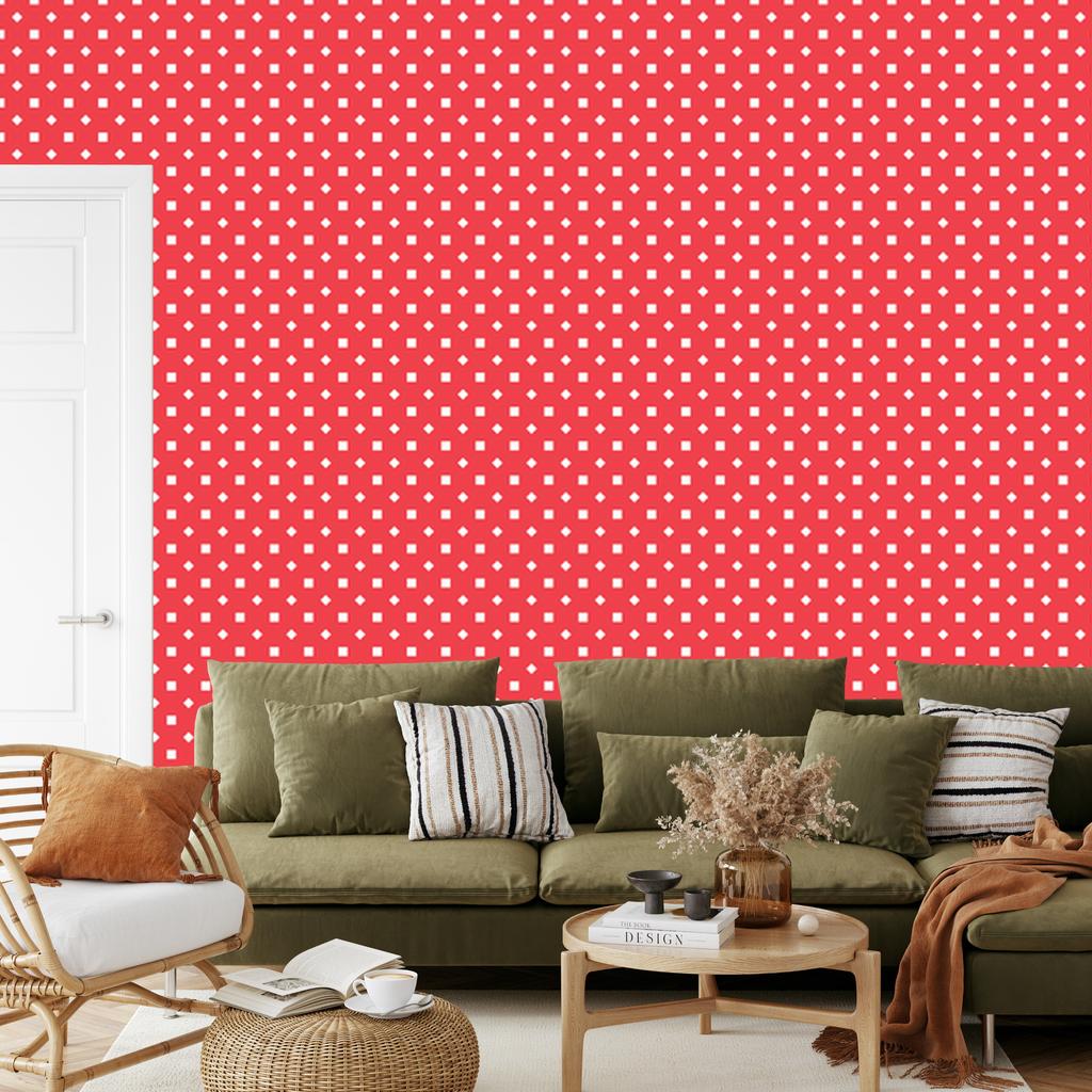 Red Dots Wallpaper with Coral Center for Living Room and Bedroom 50x1000