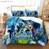 Genshin Impact Bedding Set Cartoon Anime Duvet Cover Single Double Size Kids Boys Luxury 3D Bed Linen Decor Home