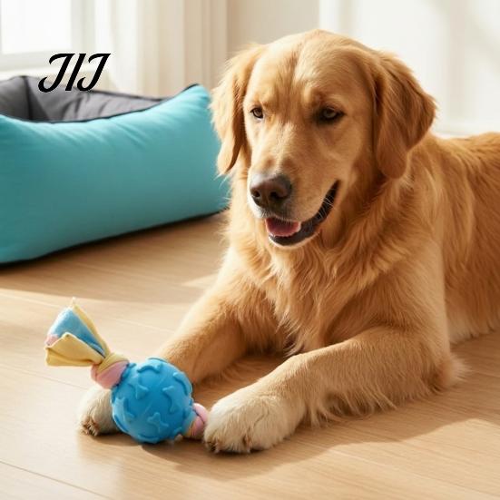 Interactive Pet Training Tool Dog Tug Toy, Rubber Ball Chew Toy with Fabric Strips, Macaron Color Puppy Toys Teeth Cleaning for Small Dogs Dental