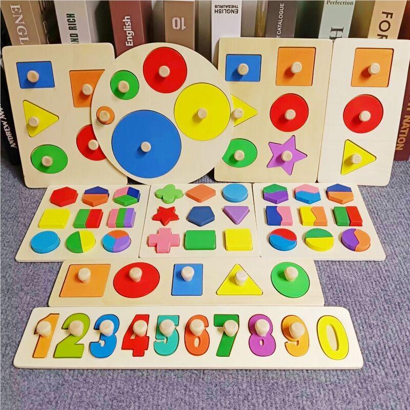Montessori Geometric Shape Puzzle: Circle, Triangle, Square Board for Color Recognition and Matching