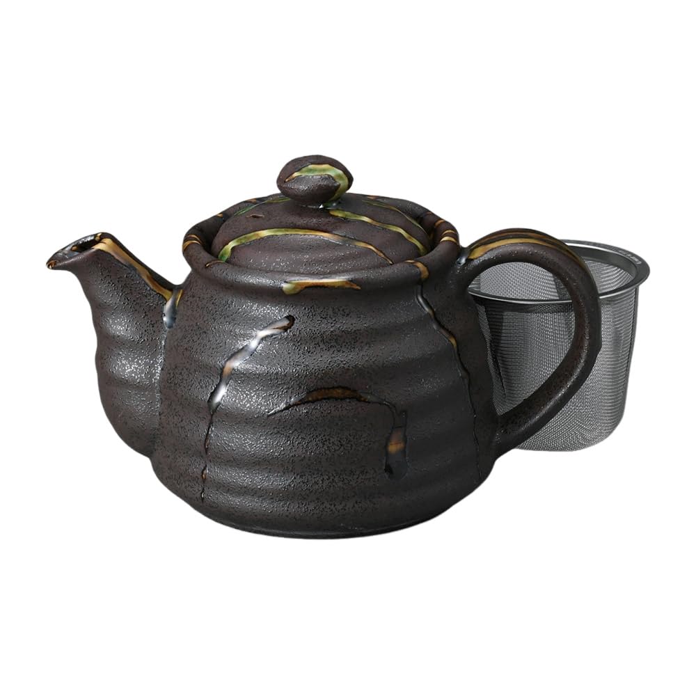 

Ale-net Teapot, 11 x 11.3 cm, 500cc, Iron Glaze Sansai No. 2.5 (with tea strainer), Mino Ware Porcelain, Made in Japan, Stylish
