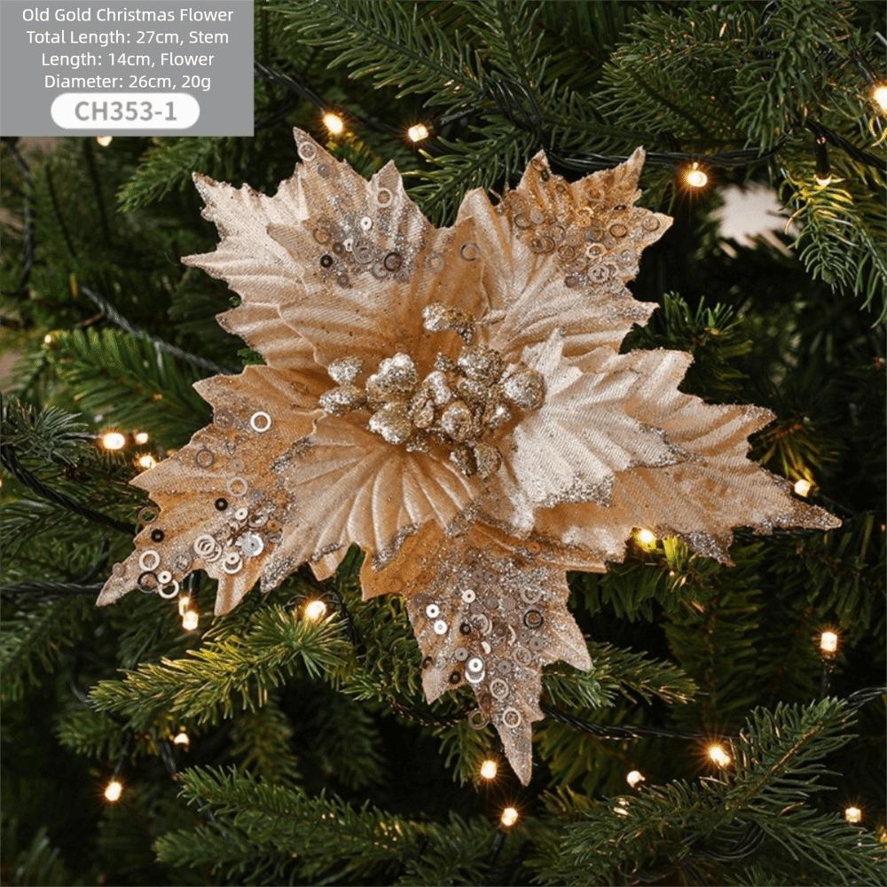 26CM Konstgjord Julstjärna Blomma Paljetter Glittrande Jul Glitter Blomma Glitter Simulering Blommor Julgransprydnad