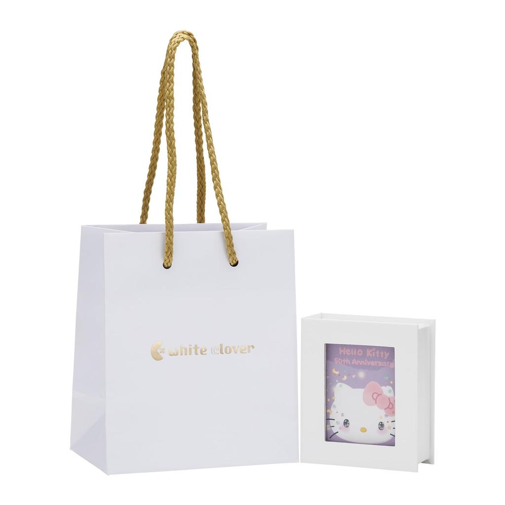 White Clover Hello Kitty 50th Sanrio Silver Cubic Double Necklace, Anniversary, Characters, 925, Zirconia, Heart, Star, Hanging, V-Shape, Pink,