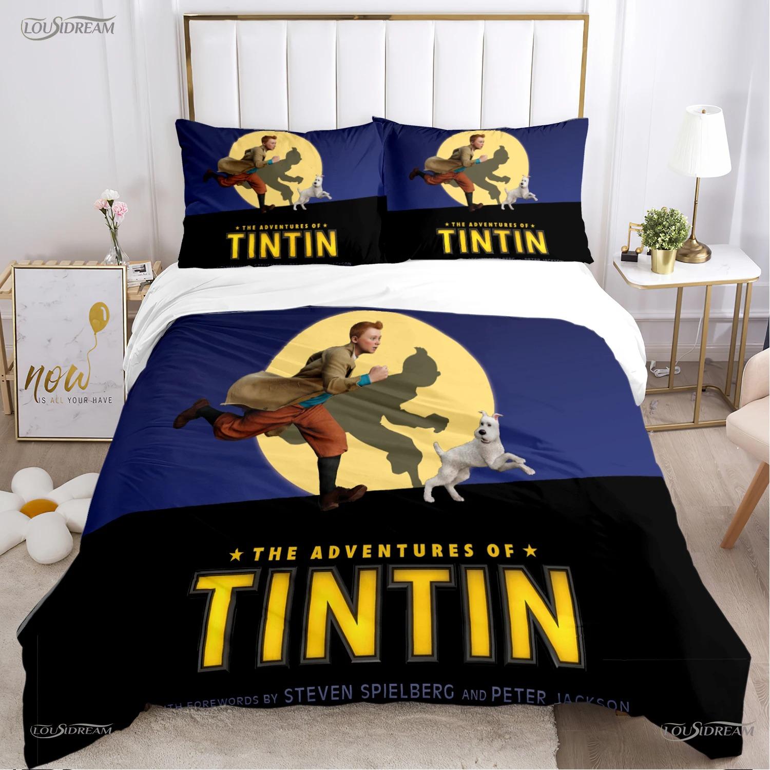 Schattige T-Tintines All Season Dekbedovertrek Cartoon Grappige Beddengoedsets Zachte Dekbedovertrek en Kussenslopen Tiener Eenpersoons/Tweepersoons/Queen/King AU Single 140x210cm