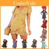 Butterfly Tie Waist Ruffle Short Sleeve Dress With V Neck For Summer