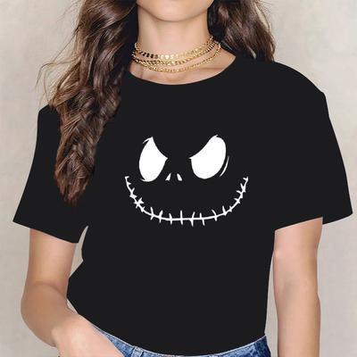 Christmas Eve Horror Jack Halloween Skull T-shirt Plus Size Short Sleeve Daily Casual Streetwear Round Neck Summer Couple Dress