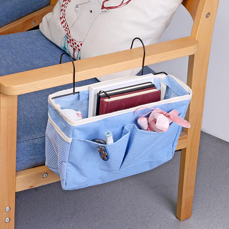 Multifunctional Bedside Sofa Hanging Storage Bag, Fabric Hanging Basket Bedside Shelves for Dormitory and Apartment Storage