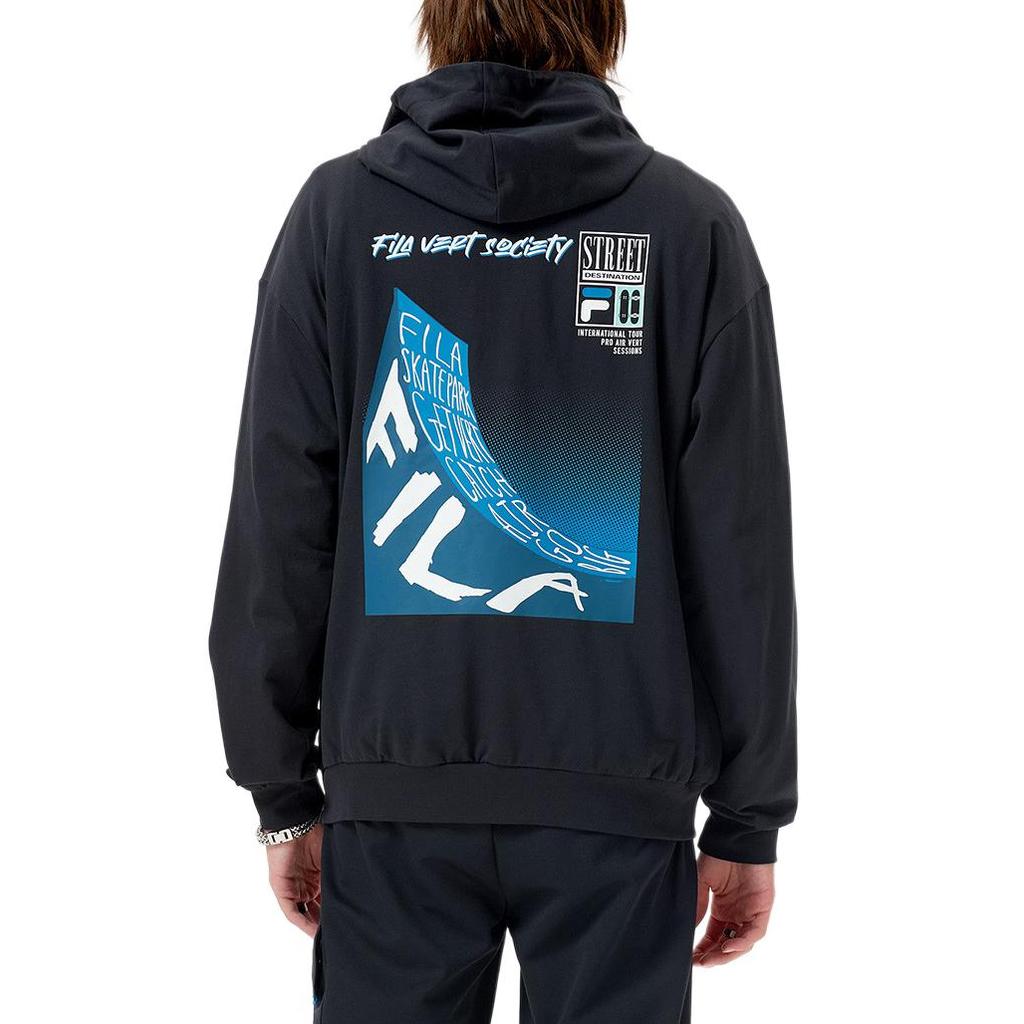 FILA X FUSION Series Brand Logo Loose Knit Hoodie Men Hoodies Black T11M133204A-BK