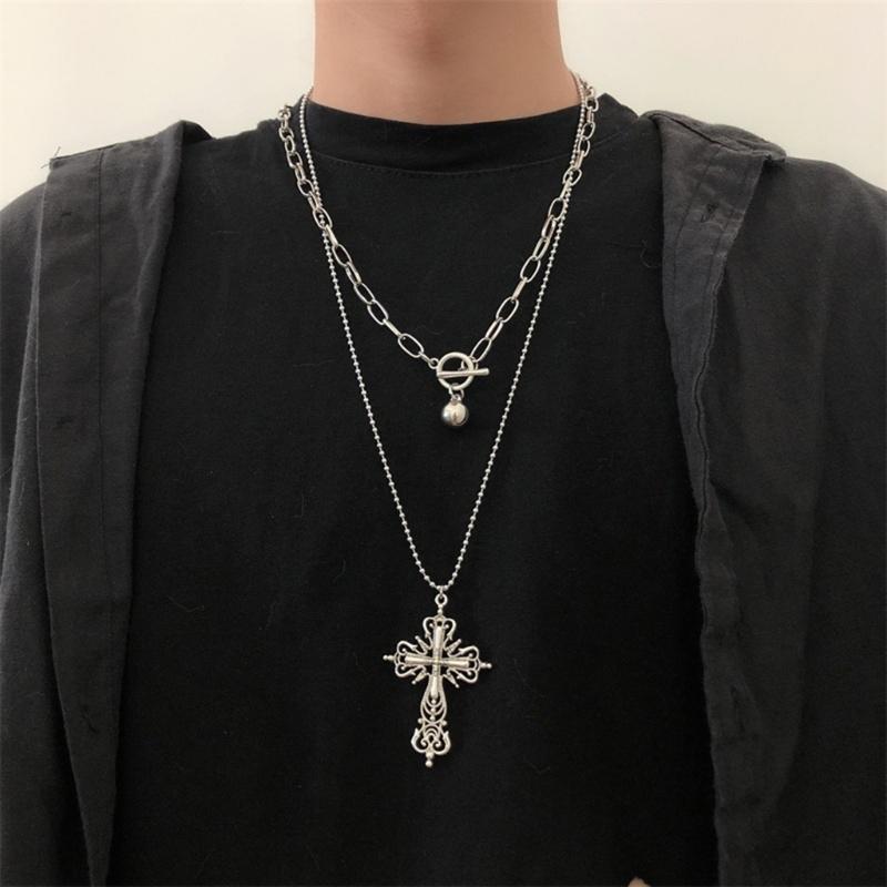 Vintage Cross Pendants Necklace for Women Kpop Punk Chain Necklaces Long Korean Fashion Retro Jewelry On The Neck Gift