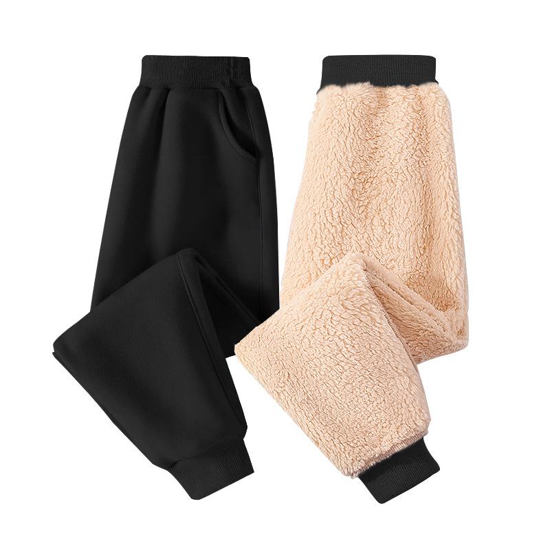 Autumn Winter New Lamb Wool Casual Long Pants Boys Fleece Lined Thickened Sweatpants Winter Trendy Versatile Girls Pants