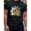 European Sizes Men'S Jungle Animal Print T-Shirt | Soft Breathable Tee with Lion, Elephant, Giraffe - Black, Crew Neck, Regular Fit