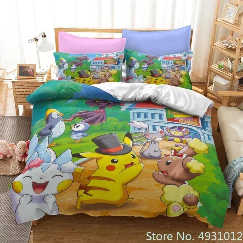 Anime Pokemon Quilt Cover Cartoon Game Printed Bedding Pikachu Duvet Cover Kids Bedroom Bed Bedclothes Pillowcase Xmas Gifts