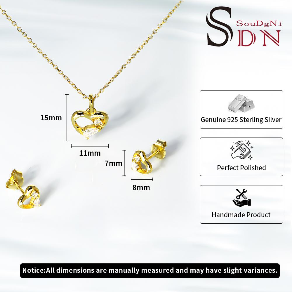 Custom 925 Sterling Silver 18K Gold Plated Moissanite Love Heart Pendant Necklace Earrings Jewelry Set Women Engagement Wedding