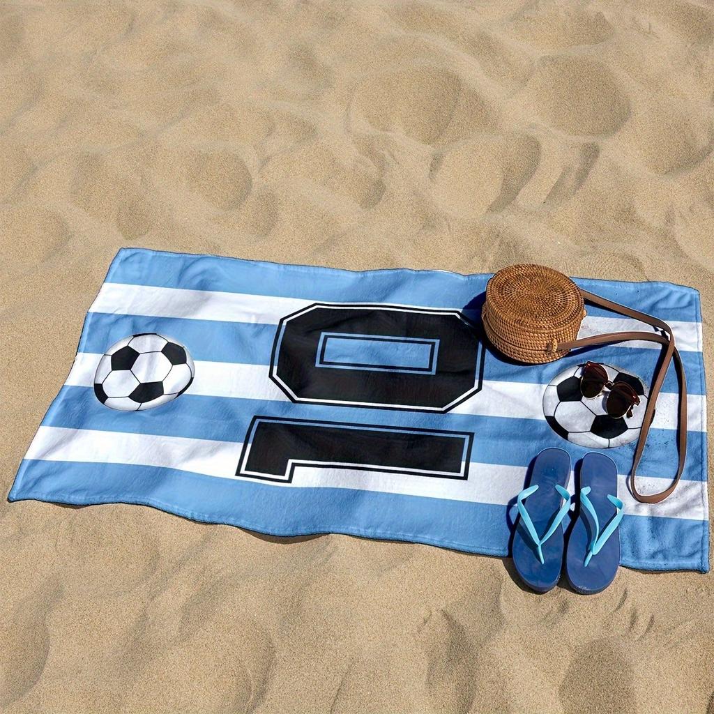Soccer Ball Number 10 Quick Drying Beach Towel, Polyester for Surfing Swimming Yoga
