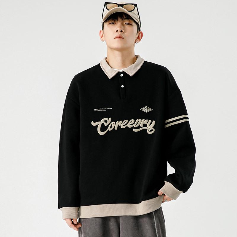 Men's Retro Lapel Polo Hoodie - 2024 Spring/Autumn Trendy Japanese Workwear for Teens