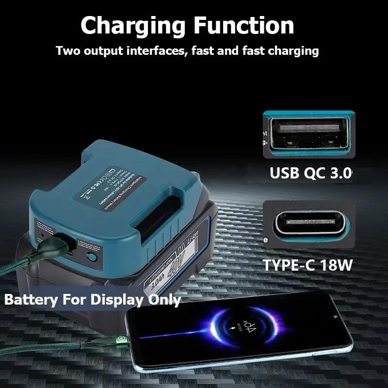 Portable Belt Buckle Charging Adapter With Type-C USB 3.0A Port For Makita/Ryobi/Greenworks 40V Li-ion Battery