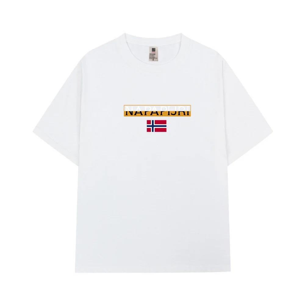 Lockeres Herren-T-Shirt Sommer NAPAPIJRI Bedrucktes T-Shirt Retro Mode Lässig Cooles Design Kurzarm Top Baumwoll-T-Shirt S braun