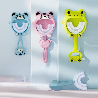 Brosse à dents en forme de U pour enfants de 2 à 12 ans, brosse à dents en Silicone à poils souples, artefact de nettoyage dentaire d'animaux de dessin animé, 1 pièce