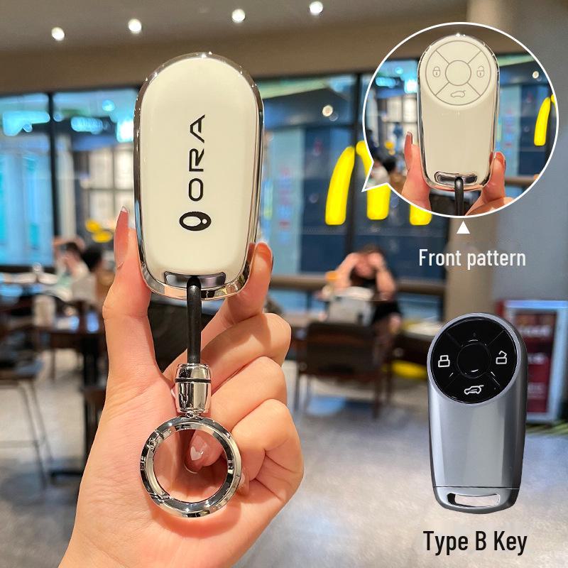 Black Cat Key Cover for Great Wall Euler Good Cat, Lightning Cat, White Cat, Ballet Cat. TPU Protective Shell with Full Coverage Buckle.