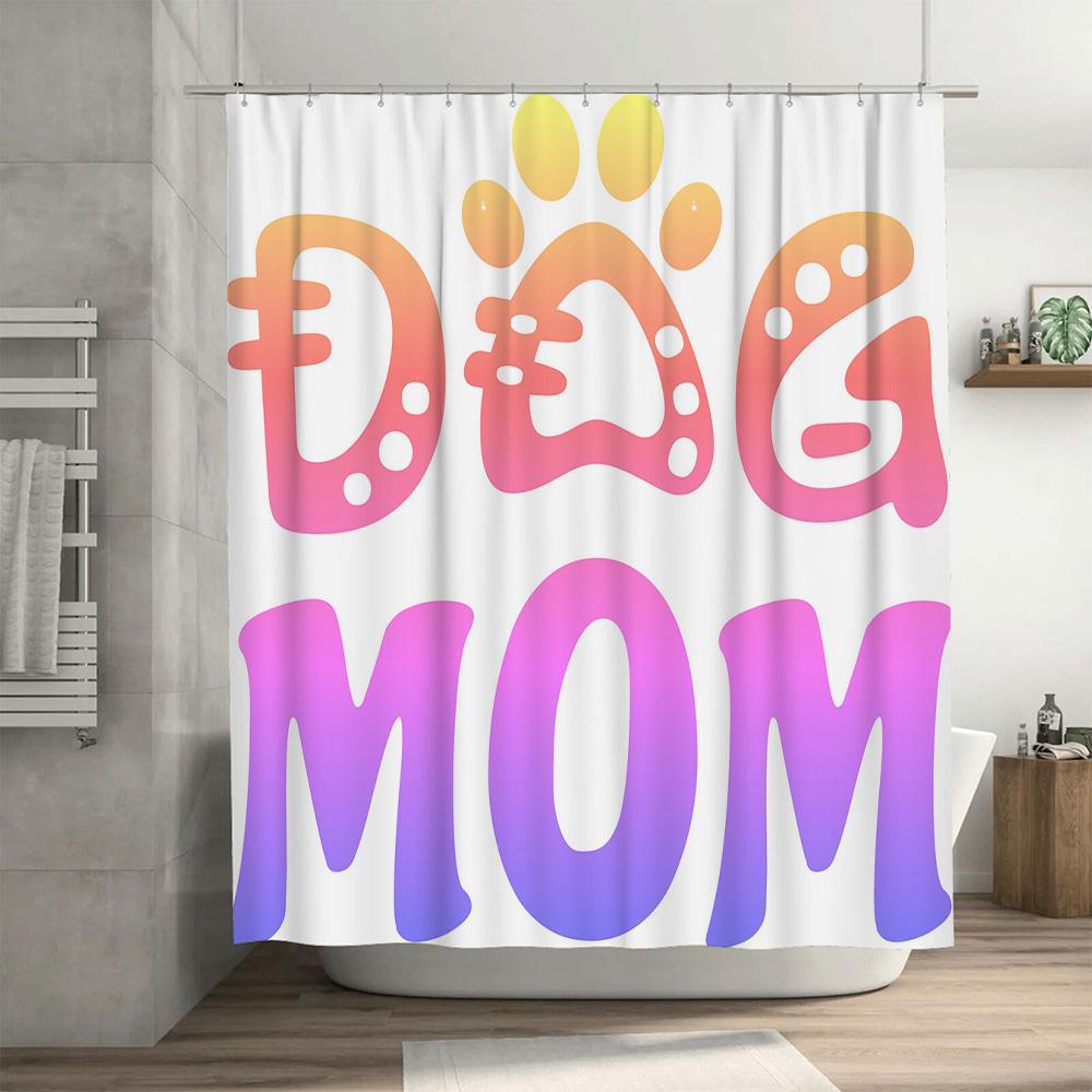 Dog Mom Shower Curtain Decorative Pet Paw Print Home Bathroom Wall Hanging Decoration For Dog Lovers Gift