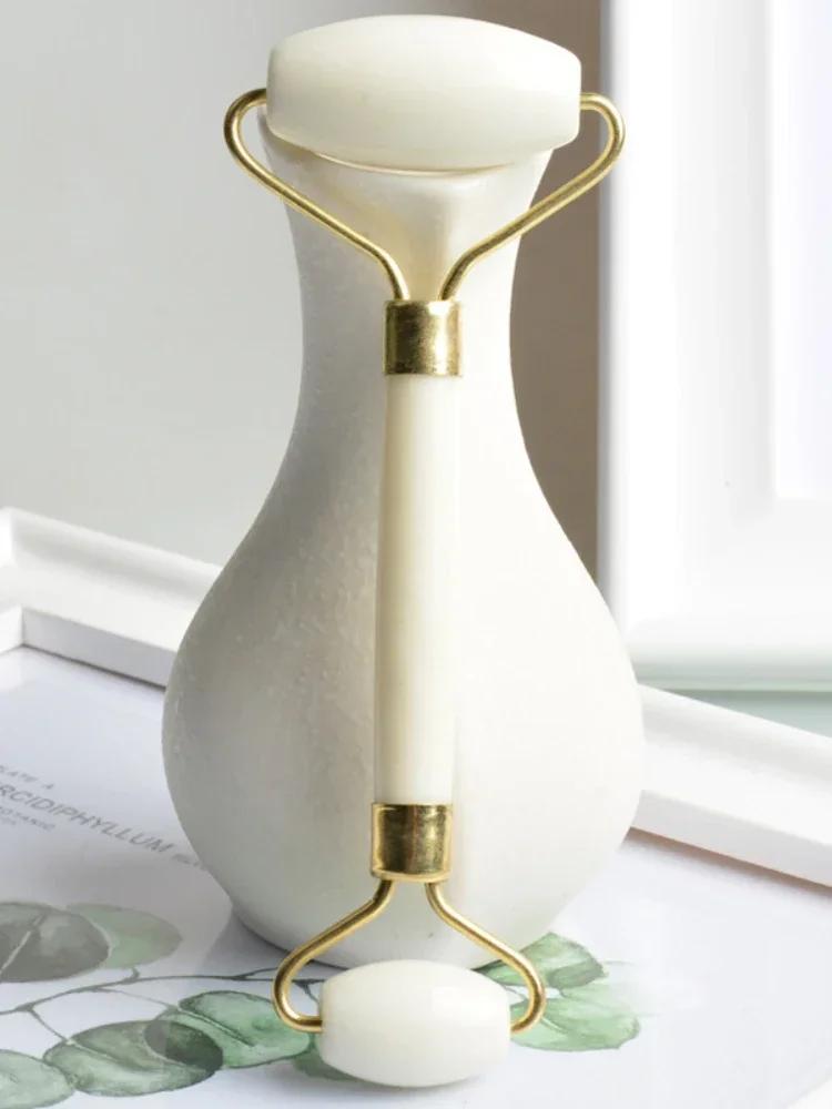 Double-Headed White Jade Facial Massage Roller Natural Stone Skin Care Tool for Face Eye Neck Youyan Jade