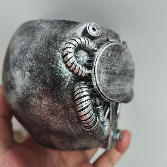 Resin Skull Planter Steampunk Machinism Human Skull Plant Pot Gothic Flower Vase with Drainage Hole for Home Office Decor