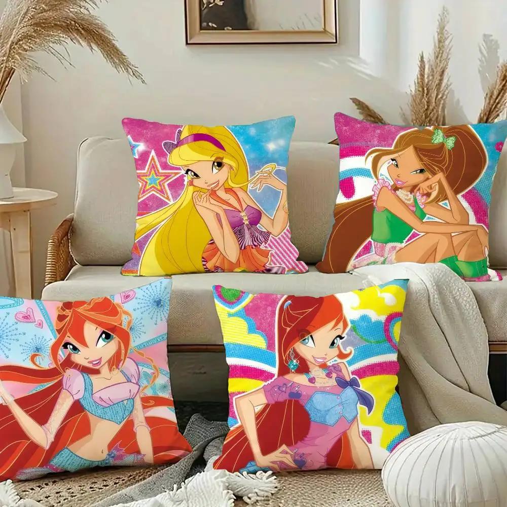 Sending Children Cute GirlS Cartoon W-Winx Pillow Case Square Pillow Bedroom Sofa Leisure Comfort Cushion Car Home Decoration